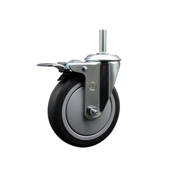 5 Inch Thermoplastic  Rubber Wheel Swivel 58 Inch Threaded Stem Caster Total Lock Brake SCC